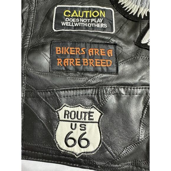 Biker Vest Mens XL Buffalo Leather Diamond Plate Live to Ride Motorcycle Patches - Picture 9 of 16
